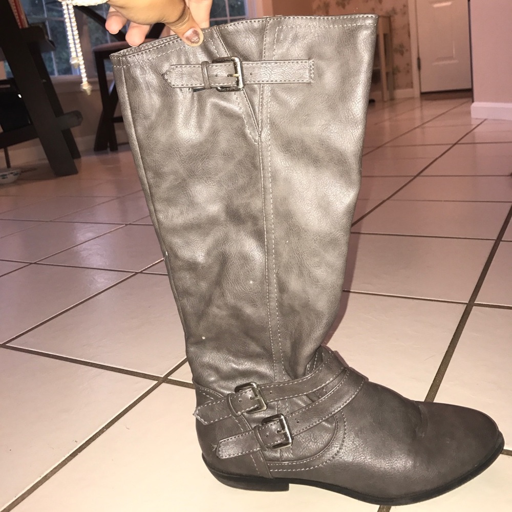 Grey faux leather boots