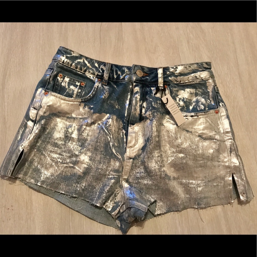 Topshop Moto Silver Painted Mom Shorts