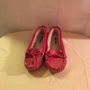 Pink glittery Minnetonka slippers