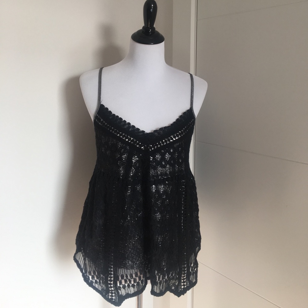 NWT large Miss Me black lace  tank top