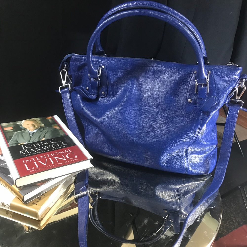 HeShe Large Blue Leather Tote