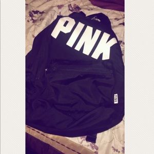 Black Backpack with PINK imprinted in White