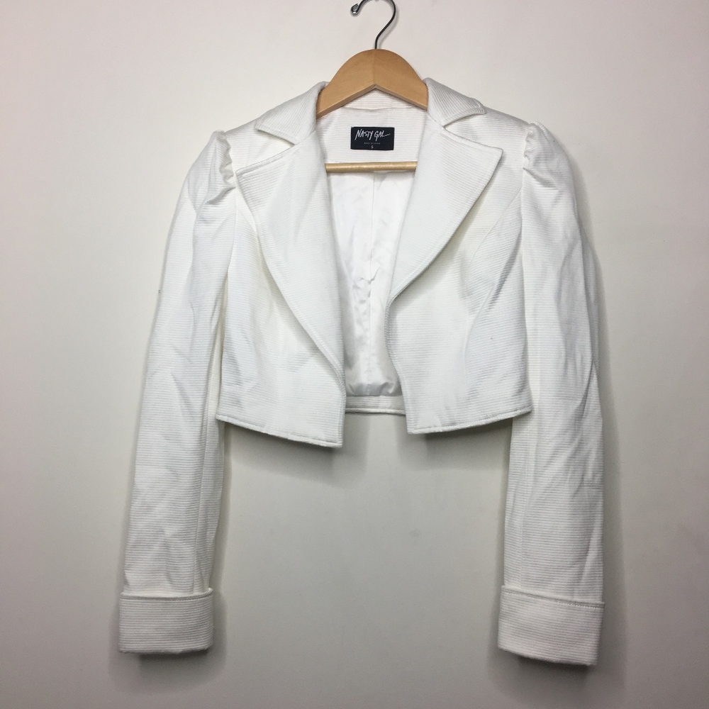 Nasty Gal White Cropped Ribbed Blazer