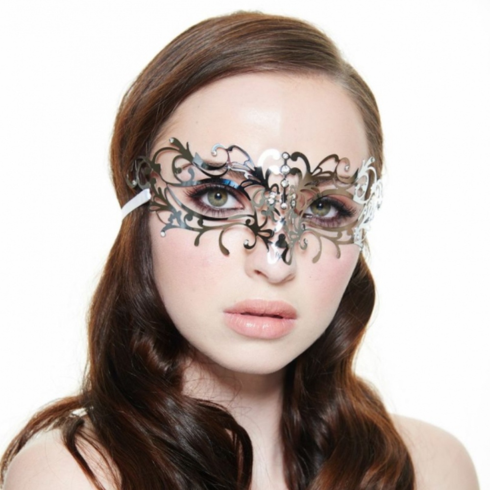 Silver Laser Cut Masquerade Mask with Clear Stones