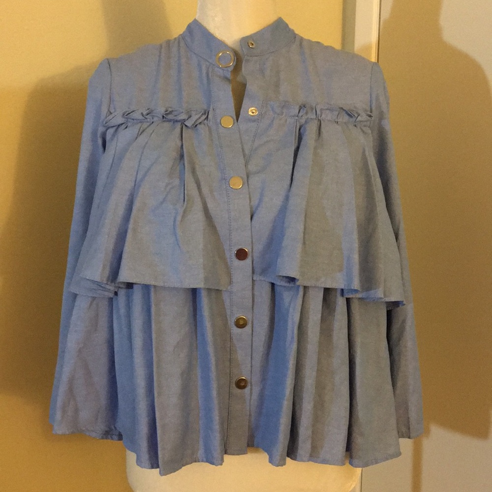 New Zara Blue Ruffled Jacket / Size XS