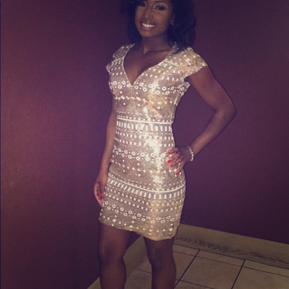 Gold and silver sequin mid dress