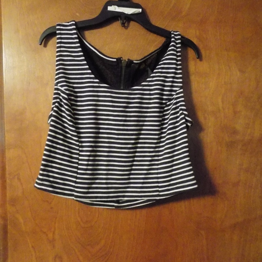 Black and White striped crop top