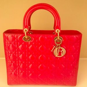 Large Dior Lady Hot Red Patent Leather