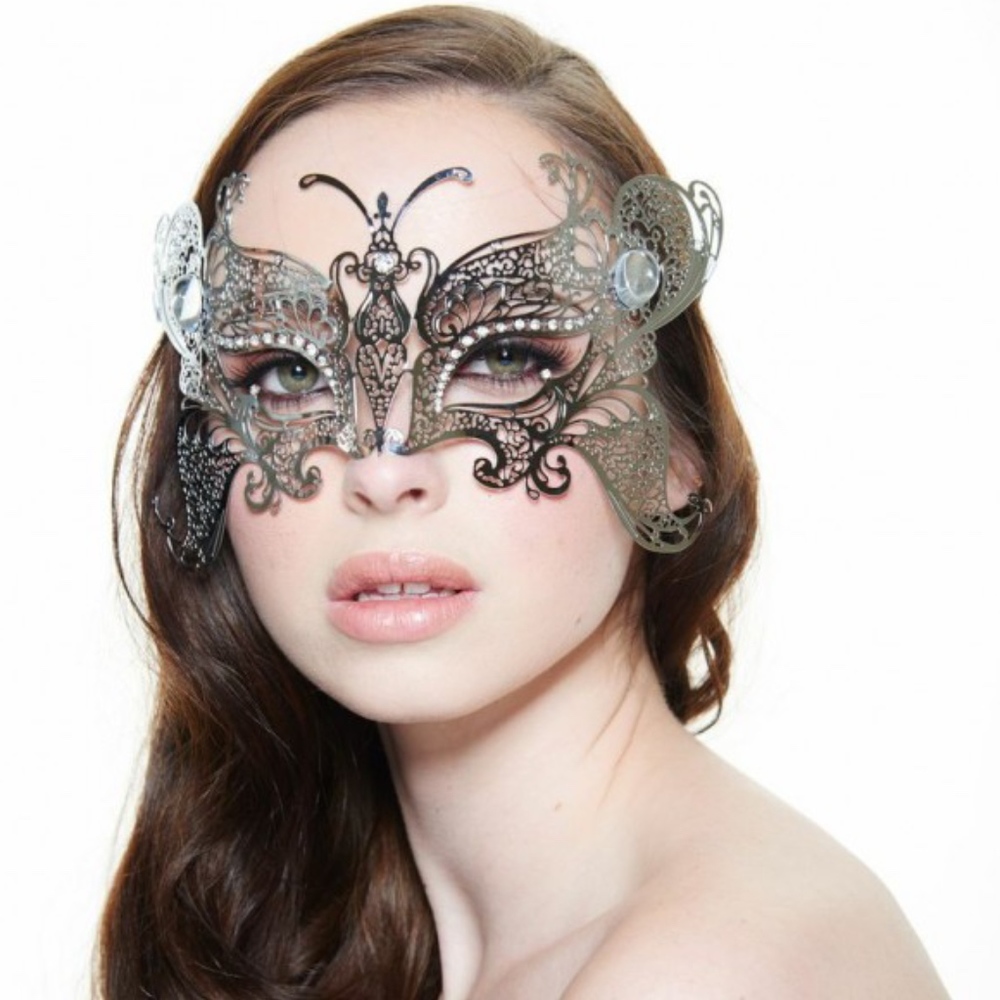 Silver Butterfly Designed Laser Cut Metal Mask