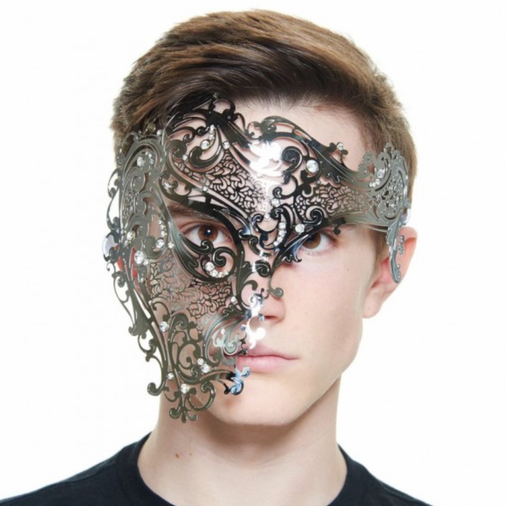 Silver Half Mask with Luxurious Rhinestones