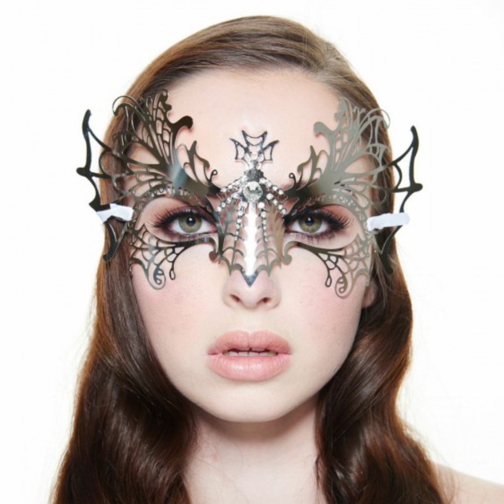 Silver Laser Cut Crown Mask with Clear Rhinestones