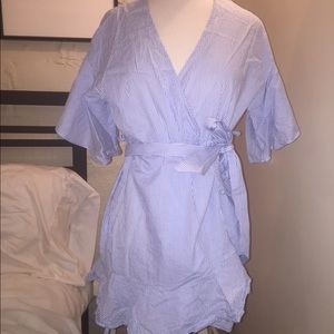 Blue Striped Wrap Dress