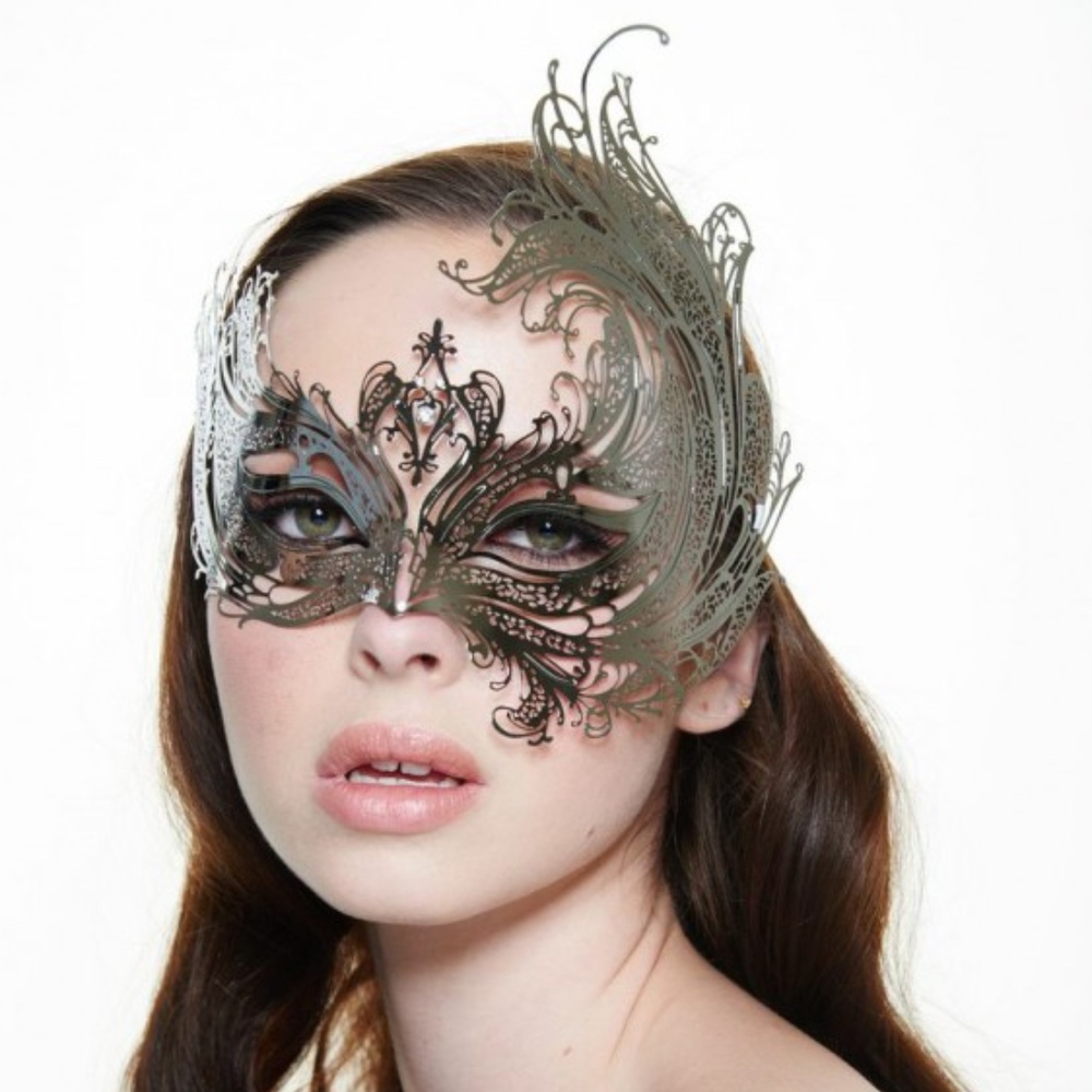Silver Phoenix Style Masquerade Mask with Stones