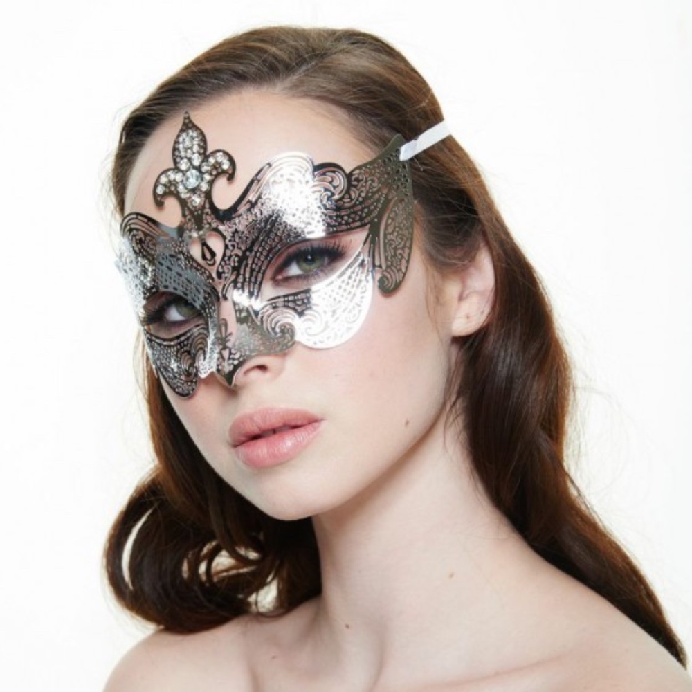 Silver Exotic Metal Masquerade Mask with Stones