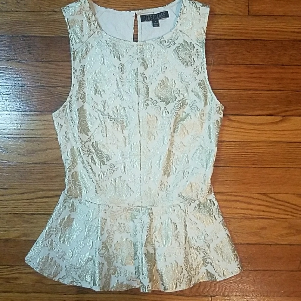 White and Gold peplum top