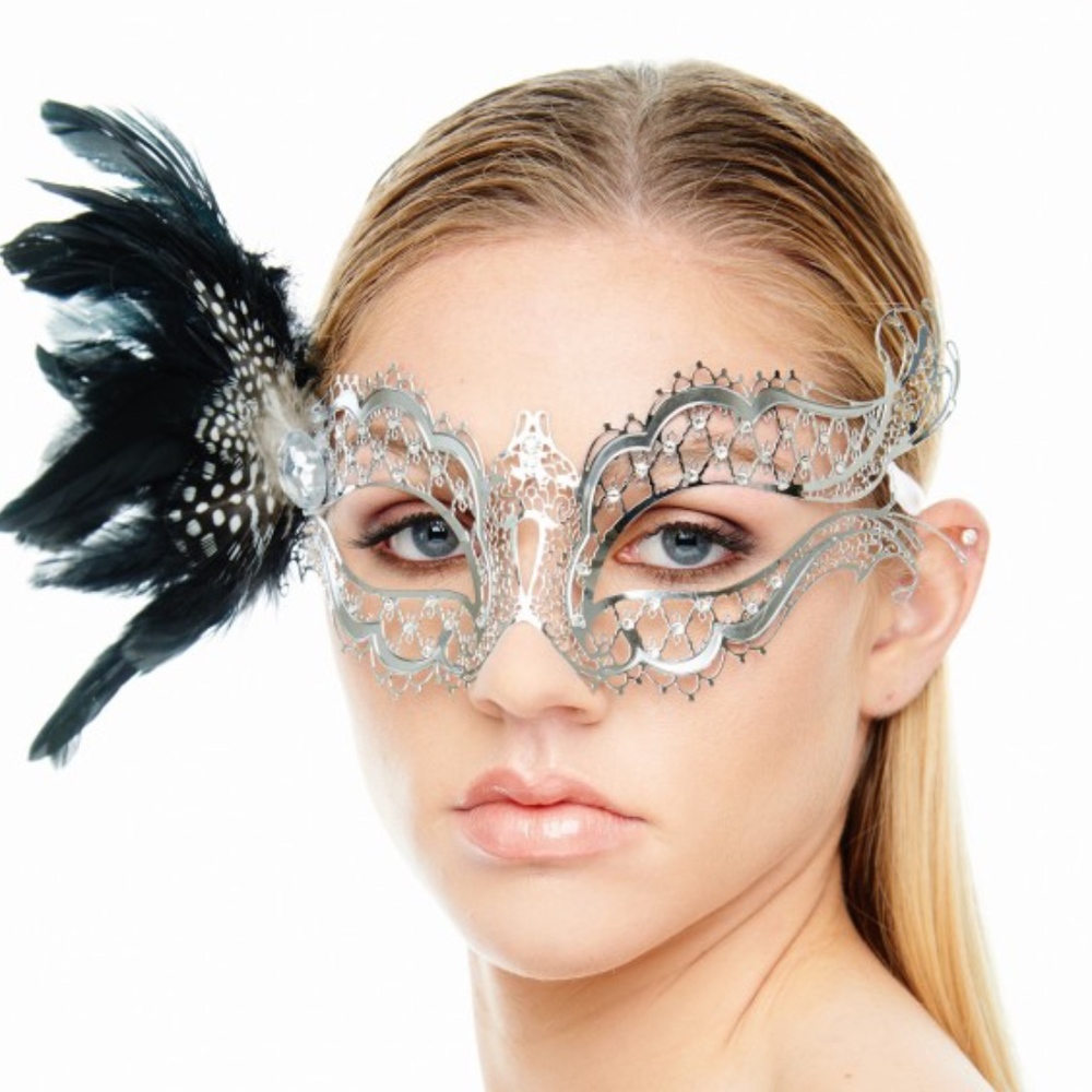 Silver Vampire Diaries Inspired Mask with Feathers