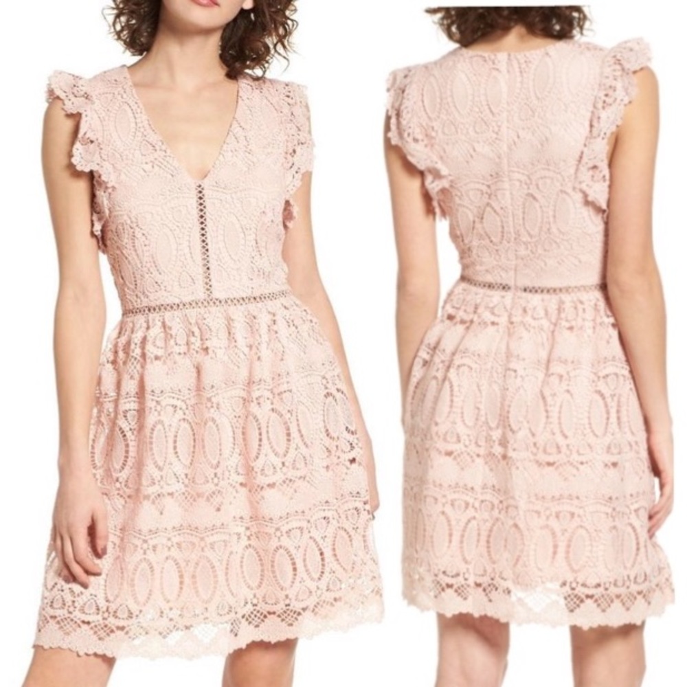 Pink Lace Fit and Flare Dress