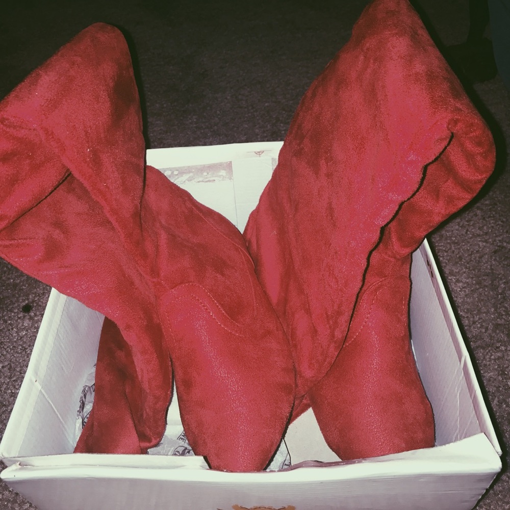 red over the knee high boots