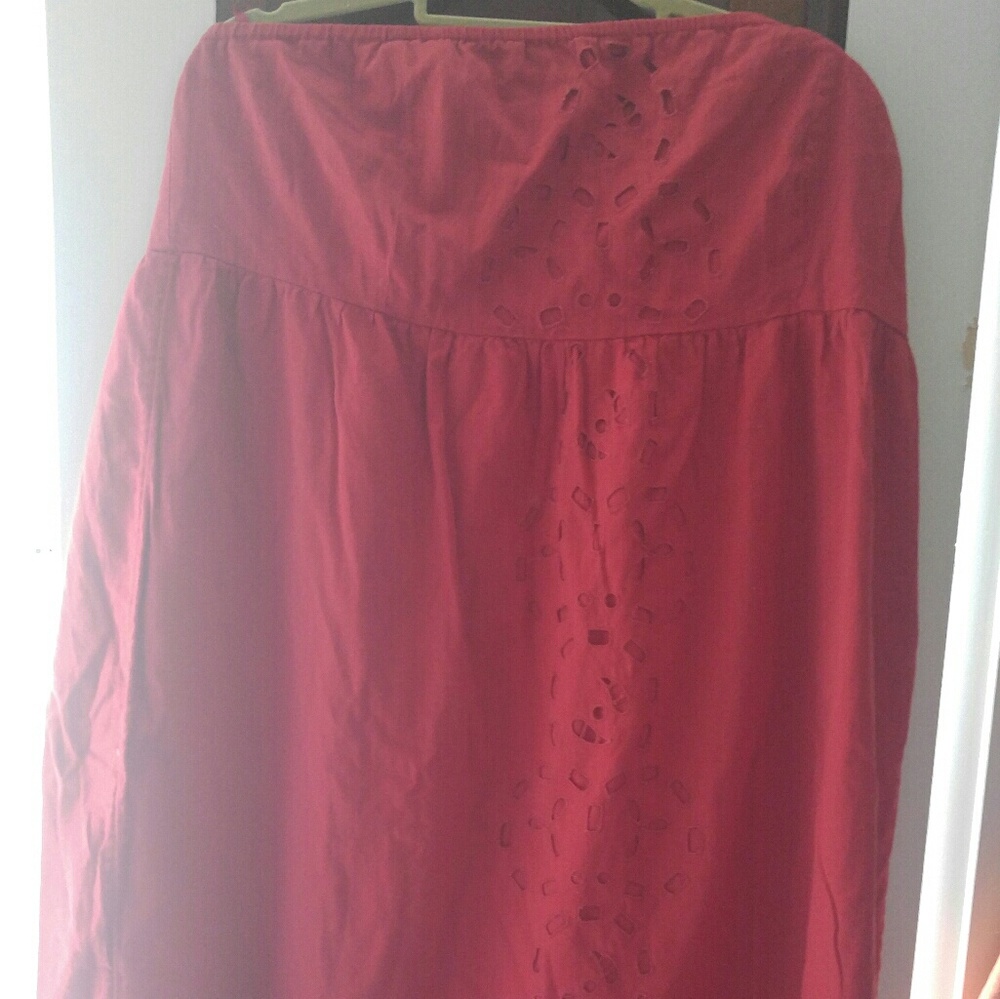 Strapless red eyelet dress