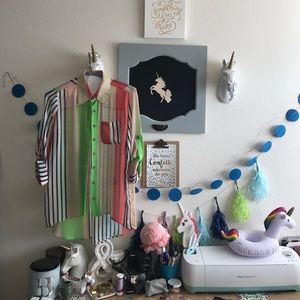 Multiple pattern and color button up sheer blouse