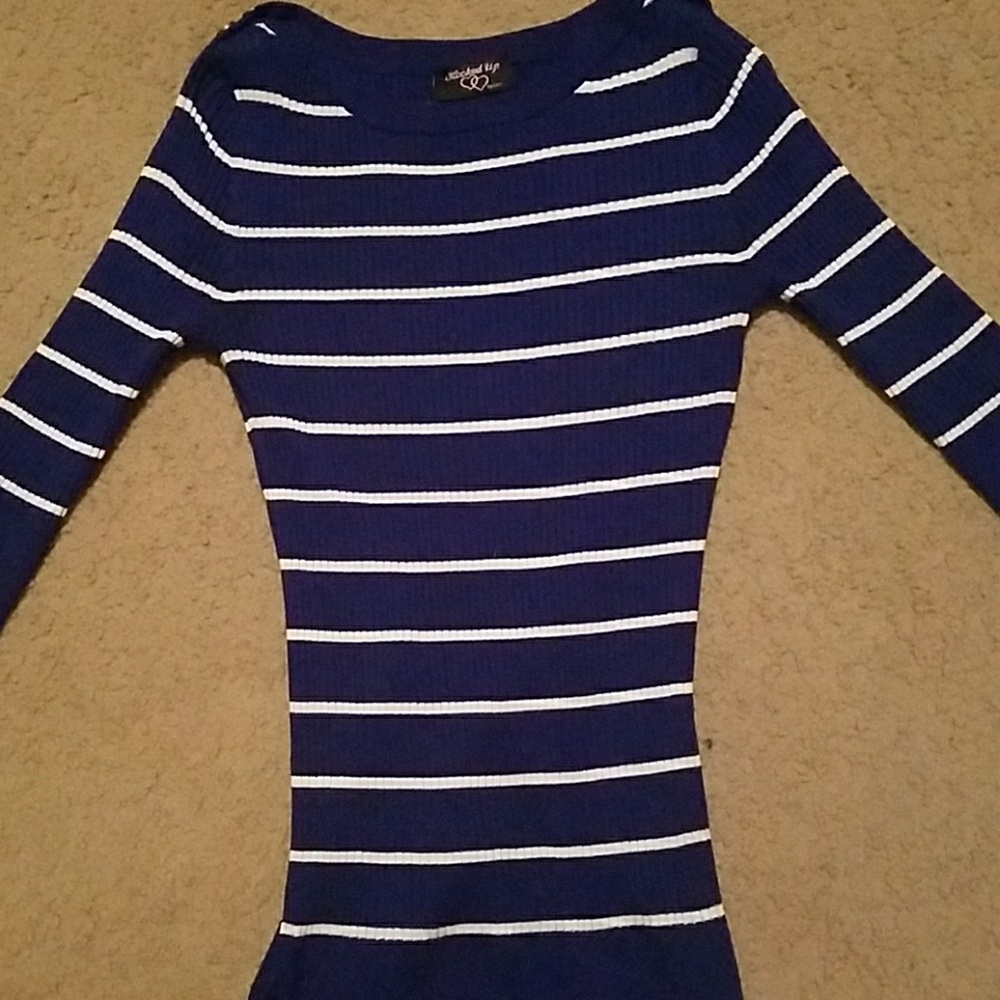 Blue and white striped sweater