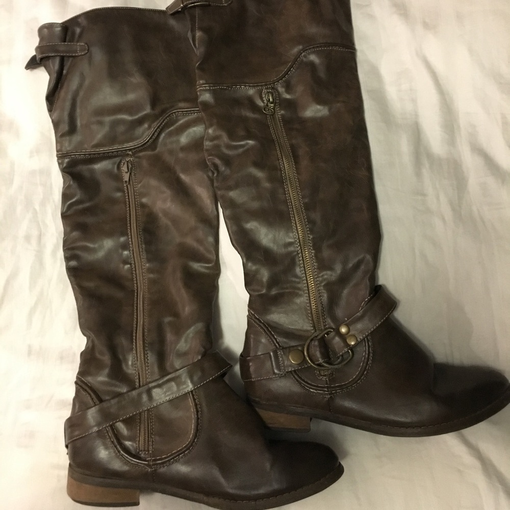 Brown leather knee boots