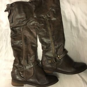 Brown leather knee boots