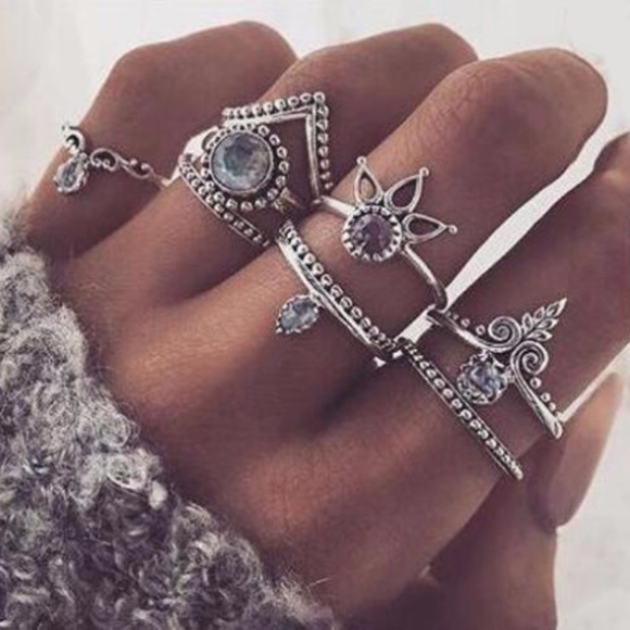 Beauty Jewelry Jewelry - 8pc Bohemien Silver Stack Knuckle Ring Set