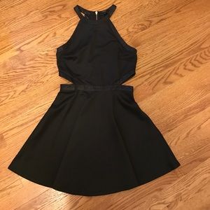 Cute Black Leather Trim Cut Out Dress
