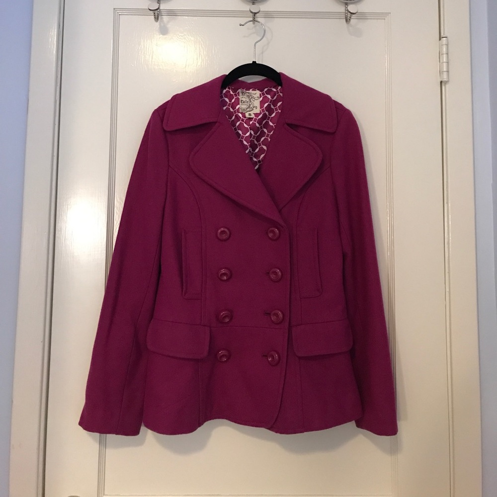 Magenta Wool Blend Peacoat 🍇 Size S