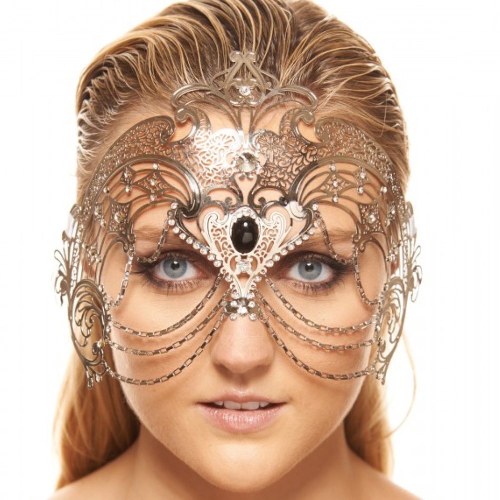 Silver Amazonian Laser Cut Mask with Clear Gems