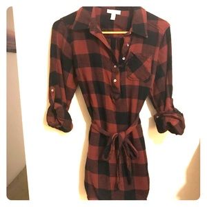 Women's Plaid Tunic With Waist Tie