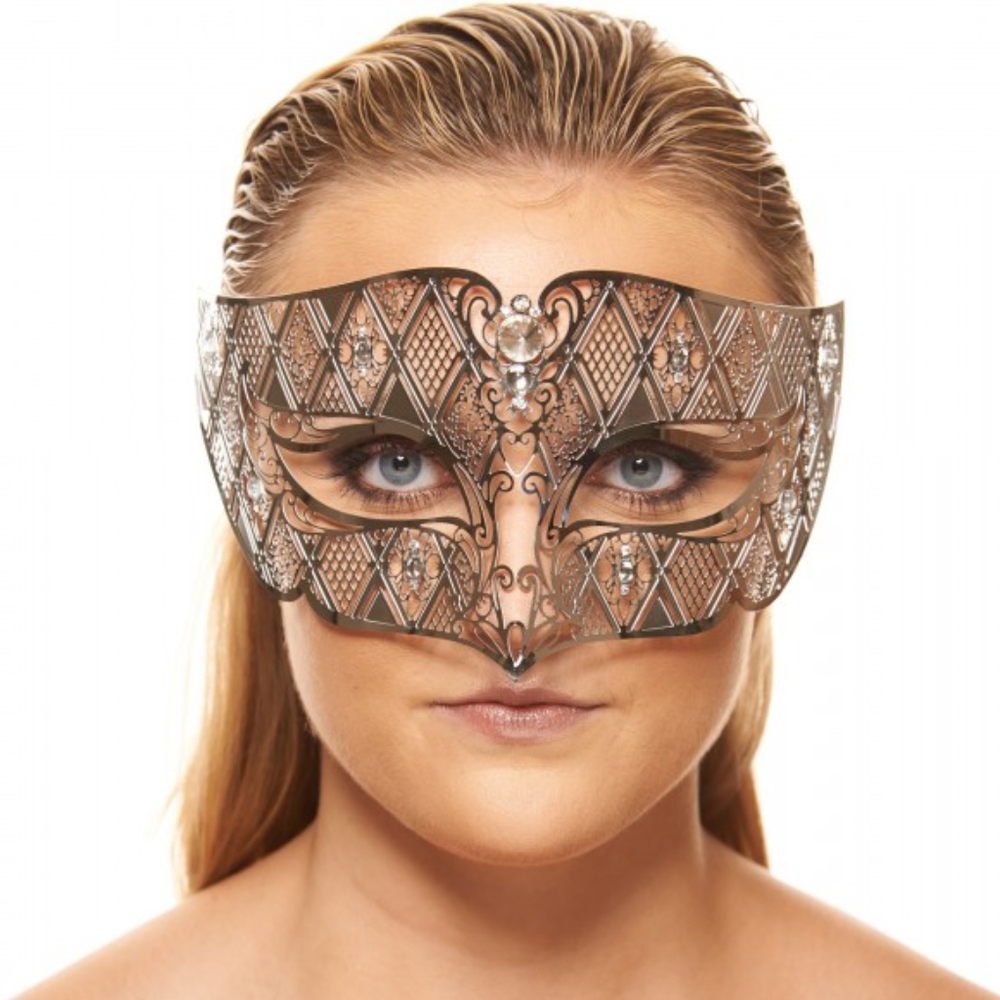 Silver Phantomesque Laser Cut Mask with Clear Gems