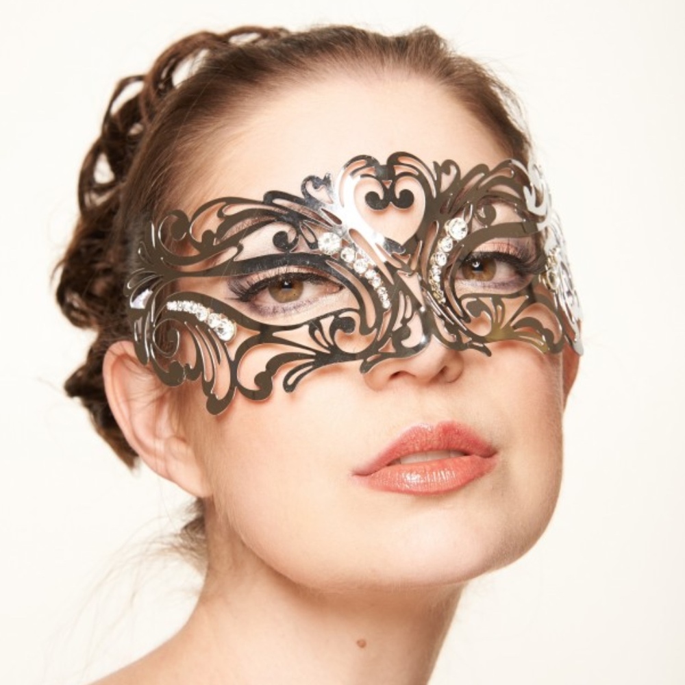 Silver Laser Cut Metal Mask with Clear Gems