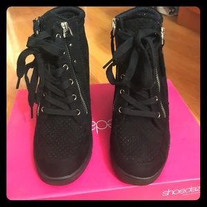 Black suede sneaker wedge