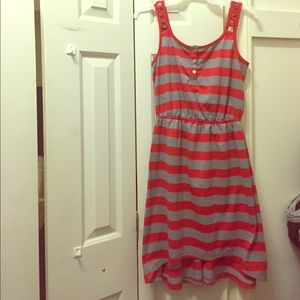 Red & Grey Striped, High Low Dress :)