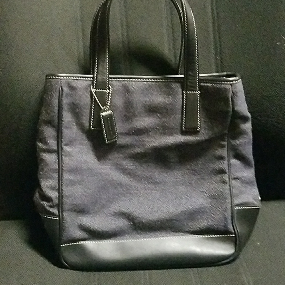 Coach blue denim and leather tote