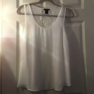White chiffon tank top with lace detailing