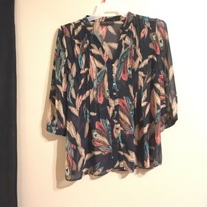Forever21 Plus sheer feather print button up top