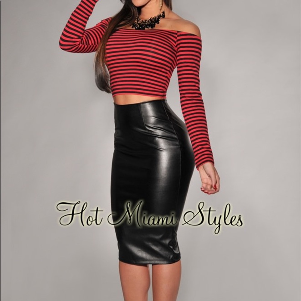 Black Faux Leather Pencil Skirt