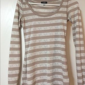 Express long sleeve tan and white sparkle shirt