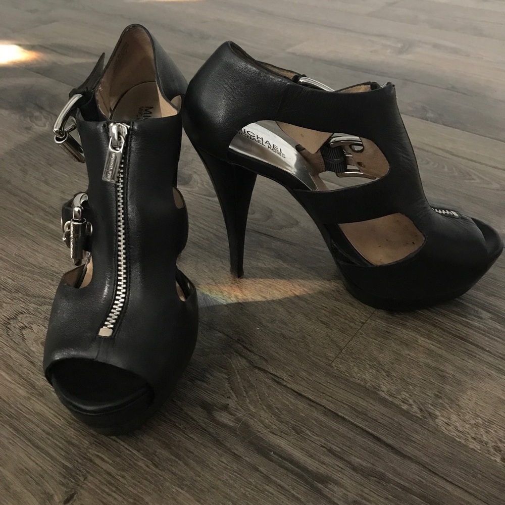 Michael Kors black leather zip up platforms