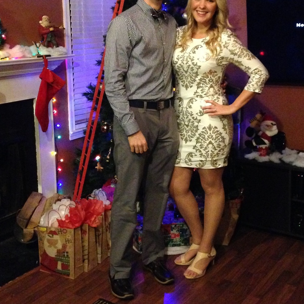 White with gold sequins long sleeve dress