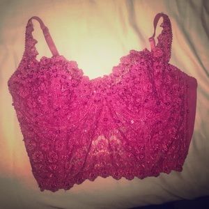 Bebe rhinestone crop top! Bright pink!