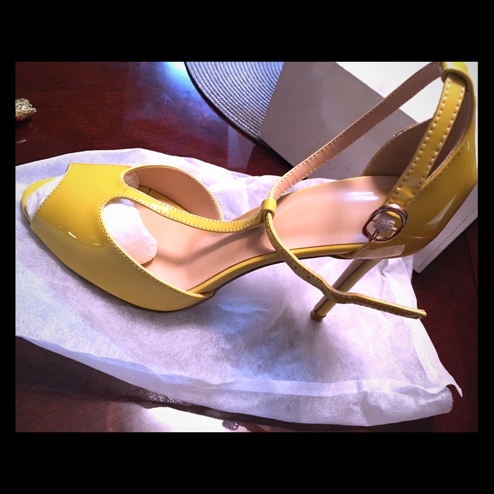 Yellow T-Strap Pumps  Peep Toe