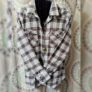 ❄ Hurley long sleeve flannel brown and blue shirt