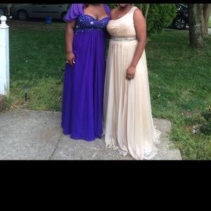 Purple Short Sleeved Long Prom Dress