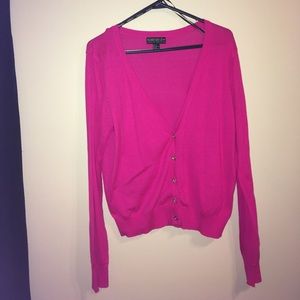 Longsleeve hot pink V-neck button up cardigan.