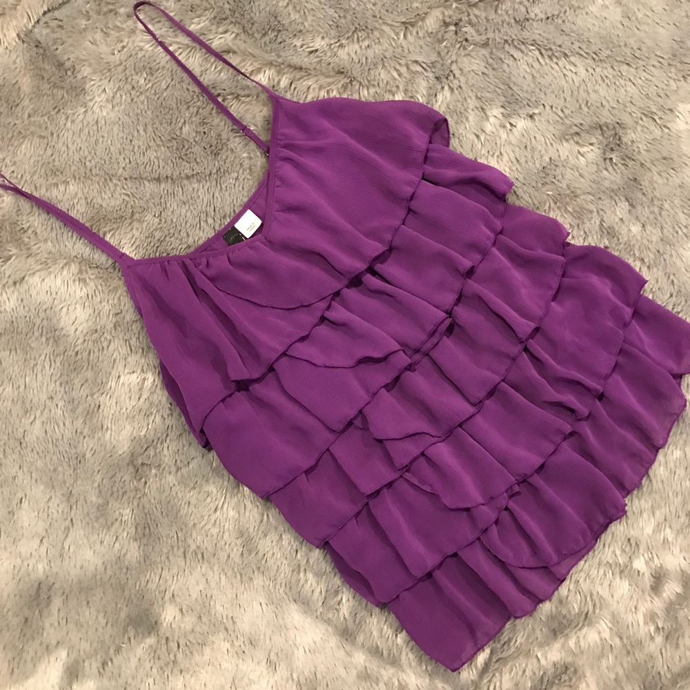 H&M Purple Layered Flounce Cami Top tank Chiffon