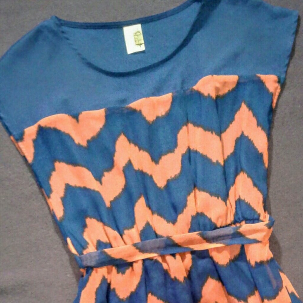 Orange and Blue Zig-zag Print Dress